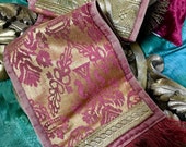 Early 18th Century Venetain Silk Lampas Baroque Table Runner Gold Crimson Italian Silk
