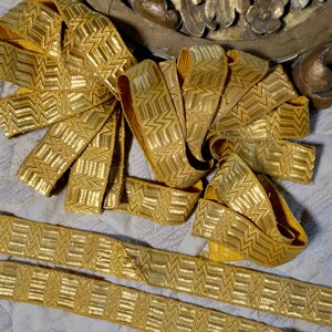 Antique French Gold Metallic Vestment Passementerie Ribbon Trim Galon