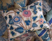 Antique Pillow Crewel Work Panel Jacobean Tree of Life English Embroidery Circa 1700