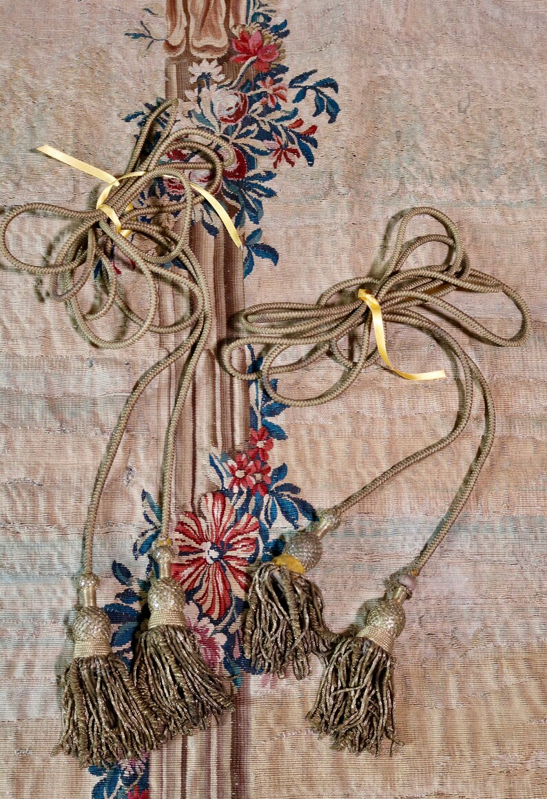Military Tieback Antique Gold Metallic Drapery Tassel Drapes Cord Trim 19th c