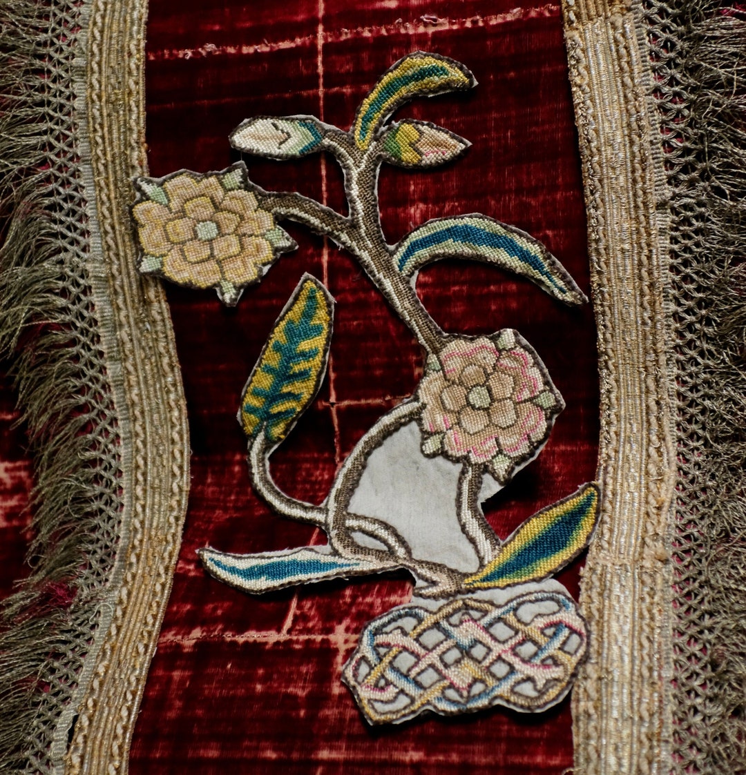 Jacobean Crewelwork Slip 17th Century Embroidery Roses Etsy