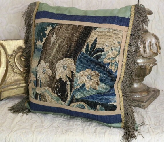 Antique Aubusson Verdure Pillow French Tapestrycushion Etsy