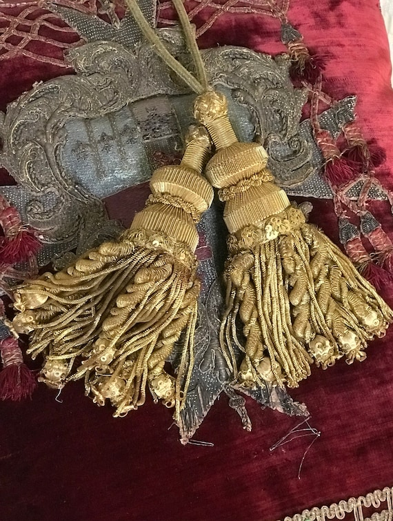Antique Tassels Curtain Tiebacks French Passementerie Gold Etsy