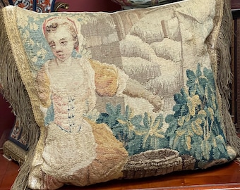 Antique Pillow 17th Century Aubusson Tapestry