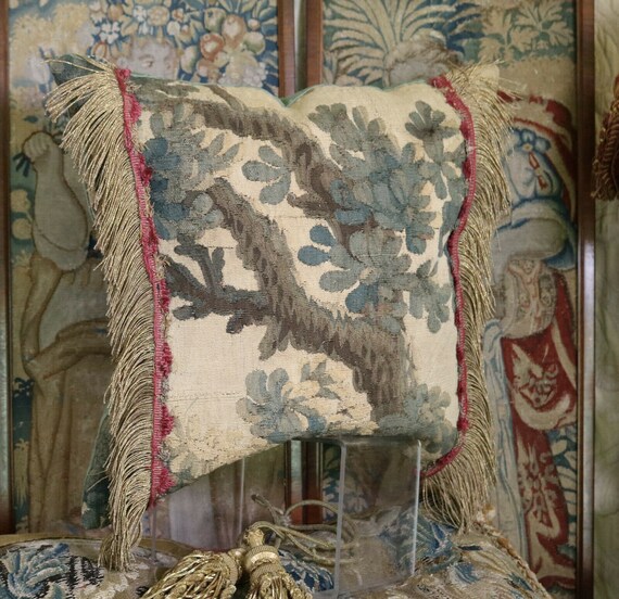 Antique Aubusson Pillow French Verdure Tapestry Cushion Etsy