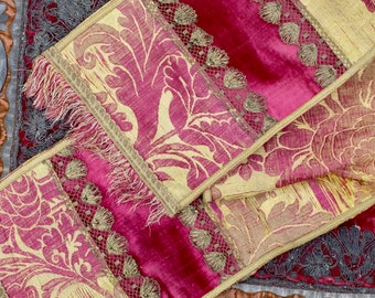 Early 18th Century Venetain Silk Lampas Baroque Table Runner Gold Crimson Italian Silk