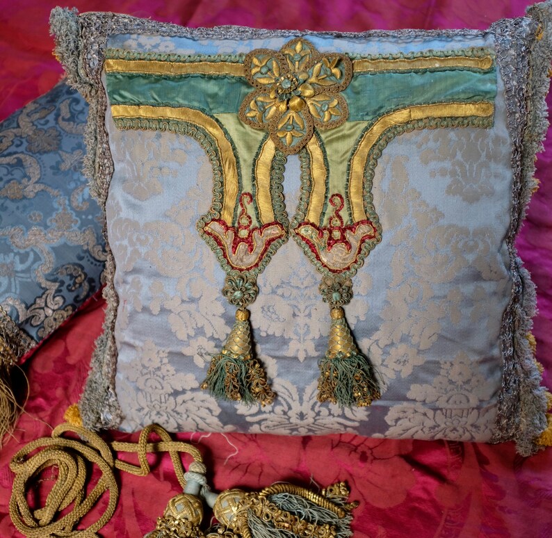 Antique Pillow 18th Century Italian Silk Tassel Applique Silk Etsy