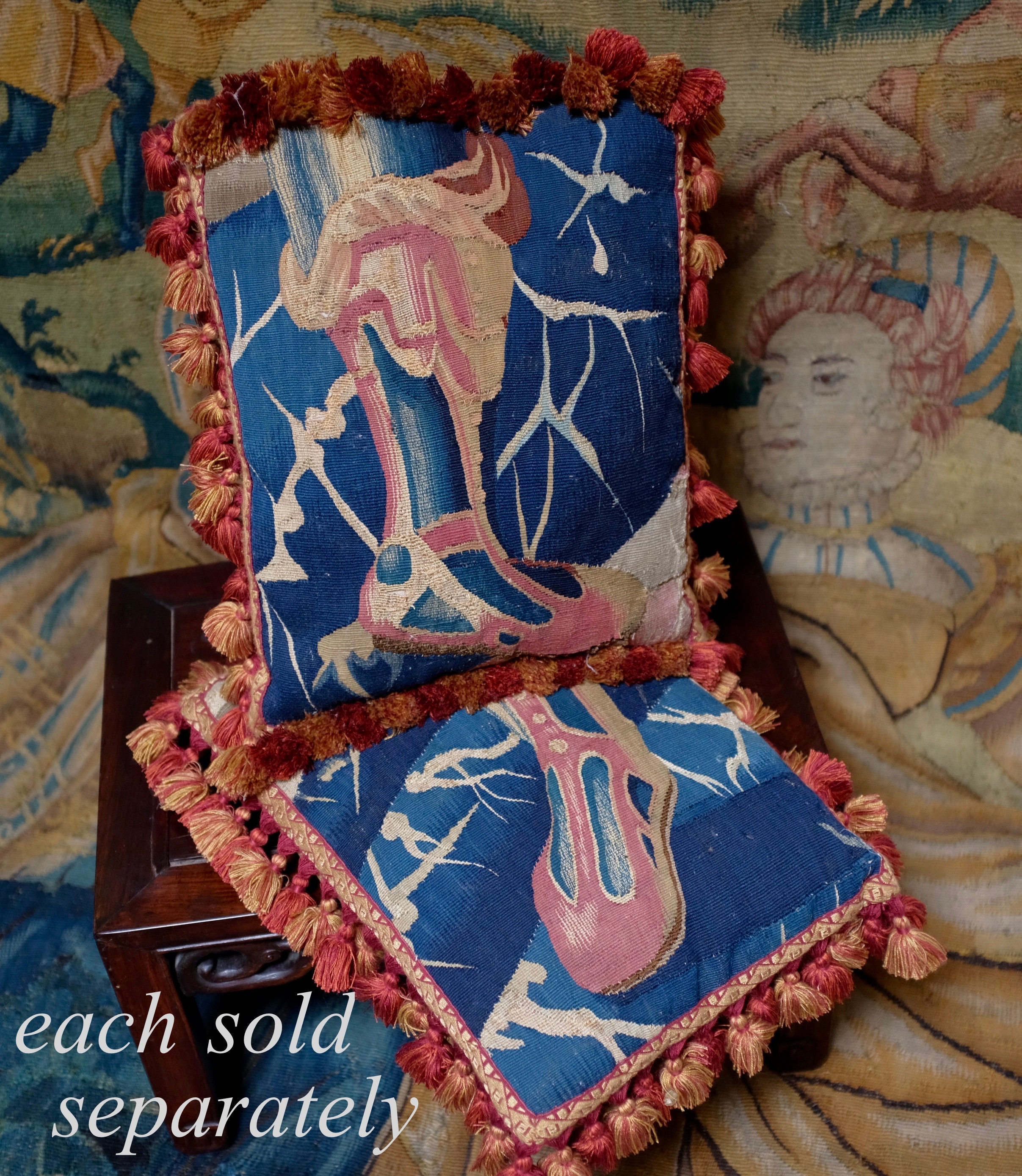 17世紀フランドルのタペストリーパネルアンティーク枕Jのために予約