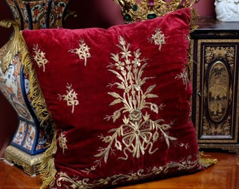Almohada antigua otomana de seda y terciopelo