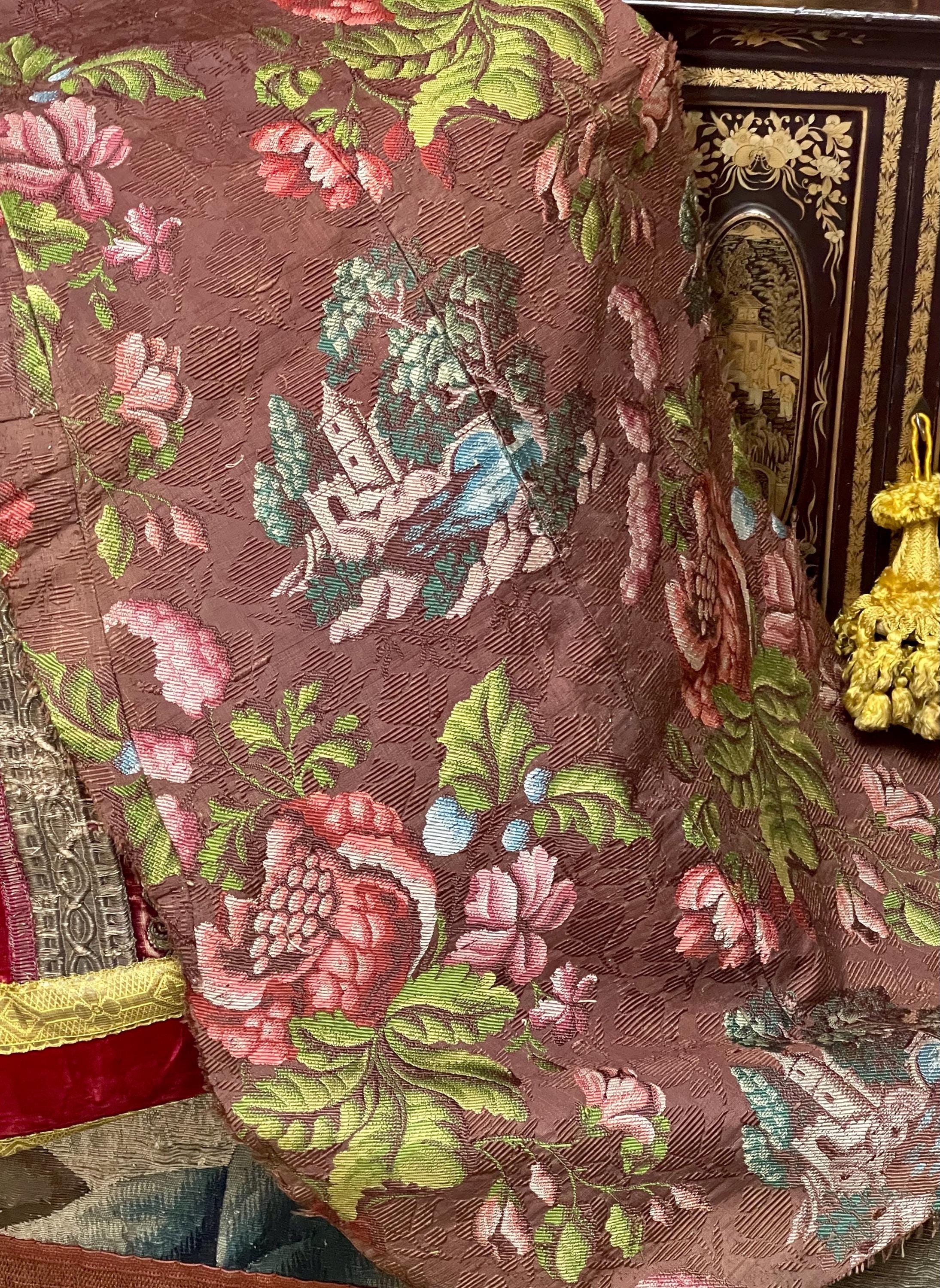 Spitalfields Silk Fabric Antique Brocade 18th Century Huguenot Woven Panel