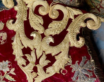 Gold Work Embroidery Spanish Bullion Applique  Baroque Panel