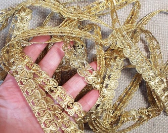 Antique French Gold Metallic Vestment Passementerie Lace Trim Unused Galon