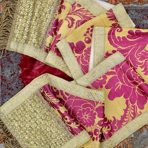 Antique Venetian Silk Brocade Table Runner Crimson Gold Baroque Textile Circa 1700