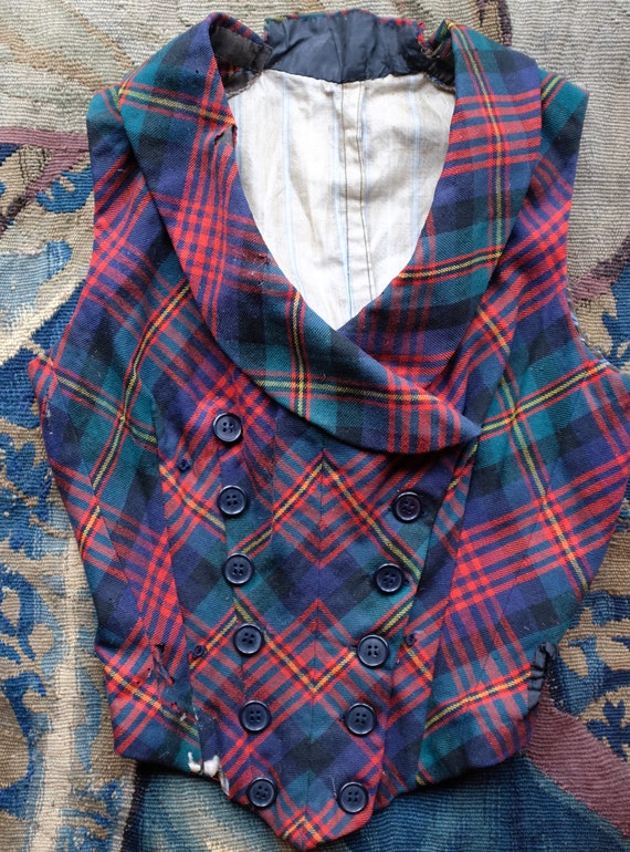 Antique Bodice Waistcoat Tartan Victorian Woman