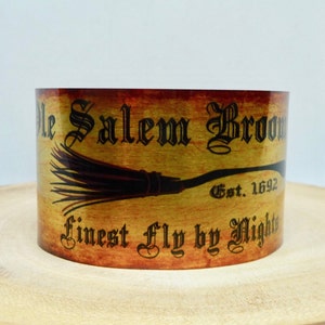 Ole Salem Broom Company Cuff Bracelet. Halloween edition print cuff, unique design gift for her or him by Enliven Natural.
