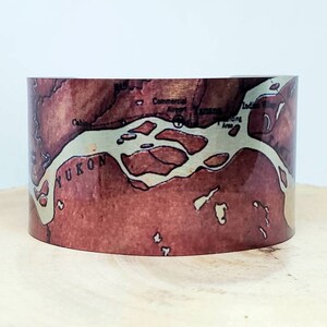 Yukon-Tanana Rivers Alaska Map Cuff Bracelet. Vintage print map cuff, unique design gift for her or him by Enliven Natural.