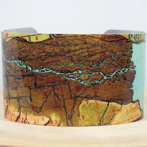 Ennis Lake Montana Map Cuff Bracelet. Vintage map print, unique gift for her or him by Enliven Natural