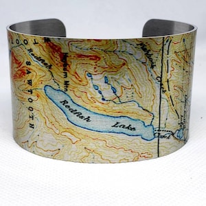 Sawtooth National Forest Idaho Map Cuff Bracelet. Vintage map print, gift idea for her or him by Enliven Natural