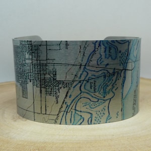 Vancouver WA to Portland OR Map Cuff Bracelet. Vintage print map cuff, unique design gift for her or him by Enliven Natural.
