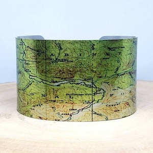 Cabinet National Forest Montana Map Cuff Bracelet. Vintage print map cuff, unique design gift for her or him by Enliven Natural.