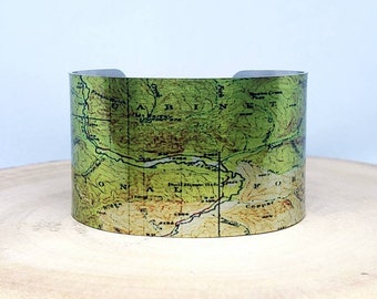 Cabinet National Forest Montana Map Cuff Bracelet. Vintage print map cuff, unique design gift for her or him by Enliven Natural.