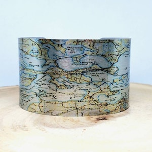 Lake Minnetonka Minnesota Map Cuff Bracelet. Vintage map print, unique gift for her or him by Enliven Natural