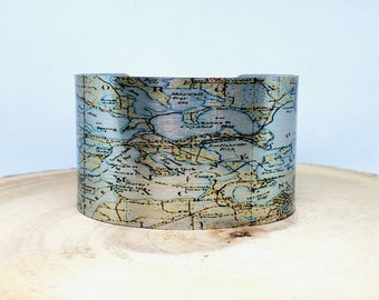 Lake Minnetonka Minnesota Map Cuff Bracelet. Vintage map print, unique gift for her or him by Enliven Natural
