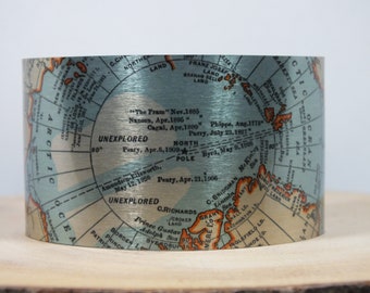 North Pole 1931 Map Cuff Bracelet. Vintage map print, unique gift for her or him by Enliven Natural