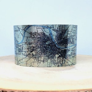 Nashville Tennessee Map Cuff Bracelet. Vintage print map cuff, unique design gift for her or him by Enliven Natural.