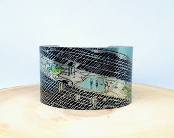 New York Central Park map cuff bracelet. Vintage print map cuff, unique design gift for her or him by Enliven Natural.