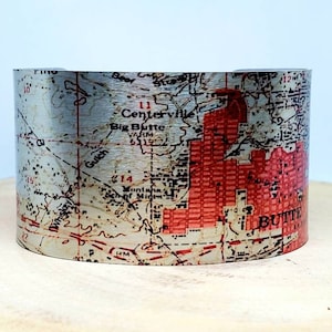 Butte Montana Map Cuff Bracelet. Vintage print map cuff, unique design gift for her or him by Enliven Natural.