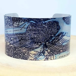 Boston Massachusetts Map Cuff Bracelet. Vintage print map cuff, gift for him or her by Enliven Natural