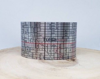 Tulsa Oklahoma Map Cuff Bracelet. Vintage print map cuff, unique design gift for her or him by Enliven Natural.