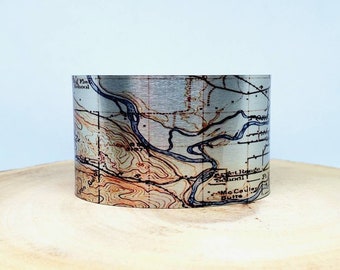 Missoula Montana 1912 Map Cuff Bracelet. Vintage print map cuff, unique design gift for her or him by Enliven Natural.