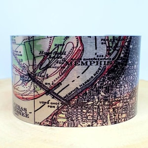 Memphis Tennessee Map Cuff Bracelet. Vintage print map cuff, unique design gift for her or him by Enliven Natural.