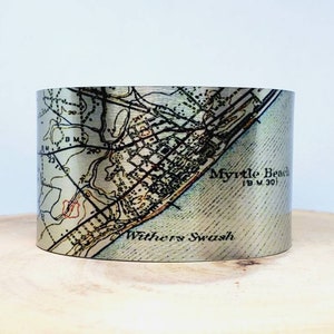 Myrte Beach South Carolina Karte Manschettenarmband. Vintage Karte Druck, einzigartiges Geschenk für sie oder ihn von Enliven Natural
