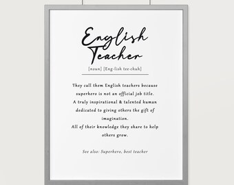 English teacher definition print, english teacher gift, english teacher appreciation gift, thank you teacher gift, classroom decor, office