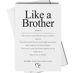 Carte de définition Comme un frère, carte de frère non biologique, carte de frère d'une autre mère, carte de meilleur ami, carte de meilleur ami, beau-frère