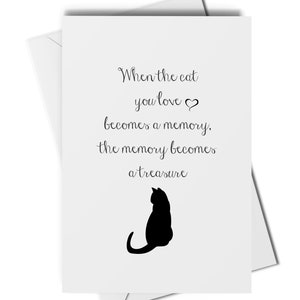 Gato con tarjeta de condolencia, gato negro con tarjeta de condolencia, tarjeta de pérdida de mascota, tarjeta de agravio de gato, perdón por la pérdida de su tarjeta de gato, memorial de gato