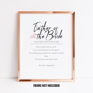 Impresión de arte de definición del padre de la novia, regalo del padre de la novia, favor de la boda, regalos de los padres en la boda, regalo de boda de agradecimiento papá