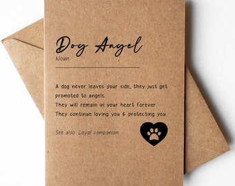Dog angel definition card, dog loss, dog with sympathy card, pet loss, dog remembrance card, dog memory card, dog Bereavement card