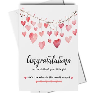 Félicitations pour la naissance de votre bébé fille, carte de naissance miracle de bébé fille, carte de bébé arc-en-ciel, carte de naissance de bébé fille de FIV