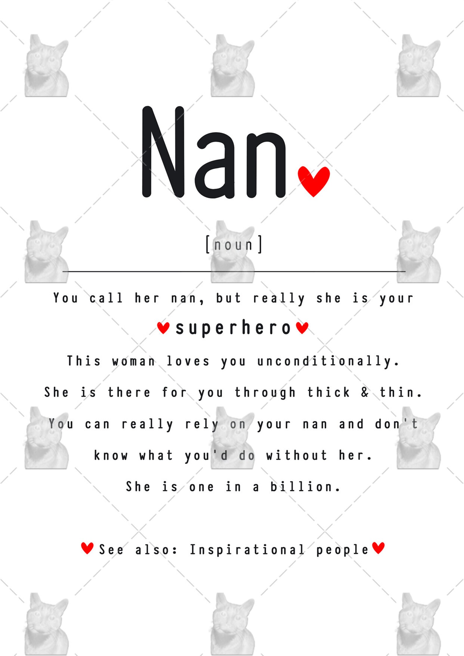 Nan Definition Card, Nan Card for Any Occasion, Loving Nan Birthday