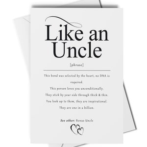 Carte définition comme un oncle, carte bonus oncle, carte pour ami de papa, carte oncle non biologique, carte parrain, cartes famille bonus