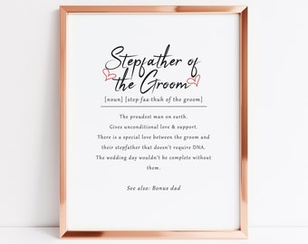 Stepfather of the groom definition art print, stepfather of the groom gift, stepdad of the groom gift, wedding gifts for parents, favours