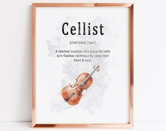 Cellist definition art print, cello player gift, violoncello player gift, cello teacher gift, cello student gift, cello home decor