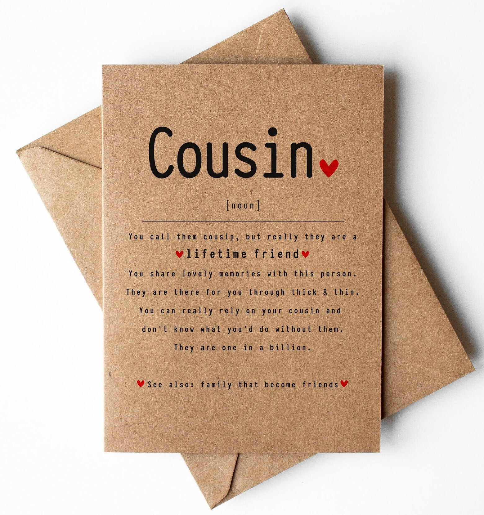 Cousin Definition Greetings Card, Cousin Card for Any Occasion, Cousin