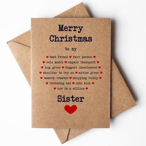 Tarjeta de Navidad para hermanas, linda tarjeta de Navidad para hermanas, tarjeta festiva para hermanas, tarjeta de Navidad para la mejor amiga de hermanas, tarjeta de Navidad de agradecimiento para hermanas