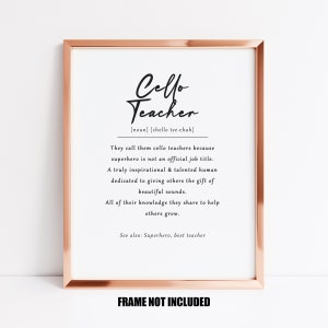 Impresión artística con la definición de profesor de violonchelo, regalo para profesor de violonchelo, regalo para tutor de violonchelo, regalo para profesor de música, regalo para violonchelistas, arte con la definición de violonchelo