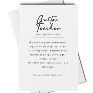 Carte de définition de professeur de guitare, carte de professeur de guitare, carte de remerciement de professeur de guitare, carte pour professeur d'élève de guitare, carte de joueurs de guitare